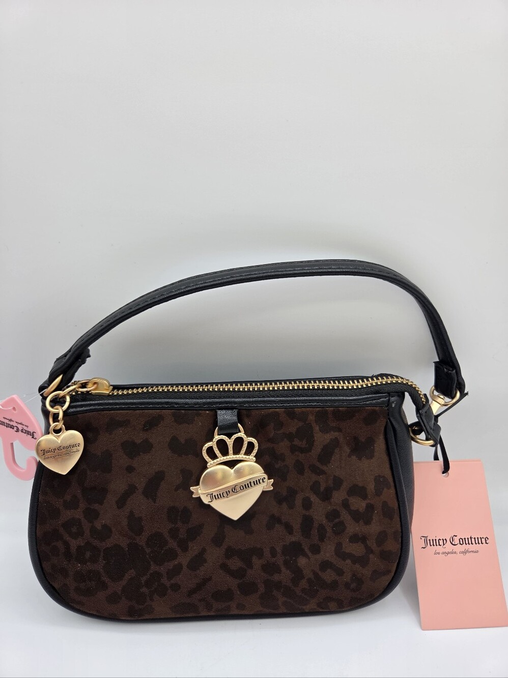 Juicy Couture Dark Brown Leopard Print Shoulder Bag with Gold Hardware